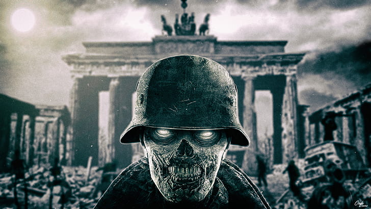 армейская трилогия зомби, Вторая мировая война, Берлин, видеоигры, Photoshop, цифровое искусство, фан-арт, эпидемия, HD обои