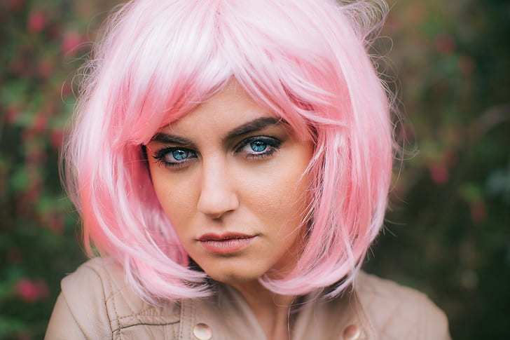 wanita, rambut merah muda, wig, wajah, Aurela Skandaj, Wallpaper HD