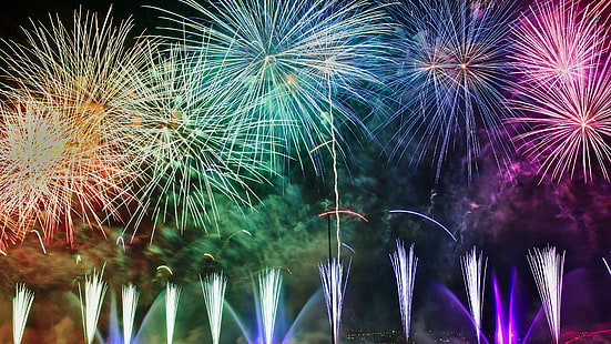 Annecy, Francia, Europa, fuegos artificiales, evento, festival, año nuevo, colorido, material explosivo, Fondo de pantalla HD HD wallpaper