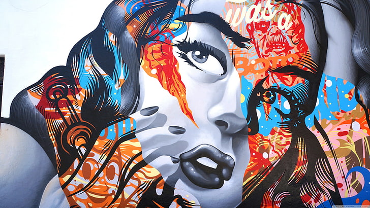 multicolored illustration of woman face, colorful, graffiti, people, women, BioShock Infinite, artwork, HD wallpaper