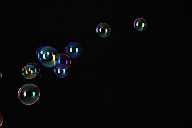 Мыльные пузыри, черный фон, HD обои