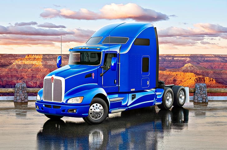 road, Truck, canyon, blue, Tractor, Kenworth, Kenworth T660, American truck, T660, HD wallpaper