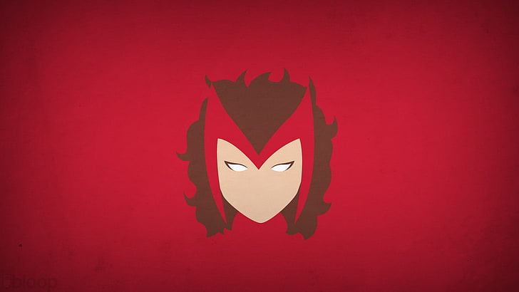 иллюстрация головы женщины, комиксы Marvel, герой, алая ведьма, Blo0p, супергерой, минимализм, красный фон, простой фон, HD обои