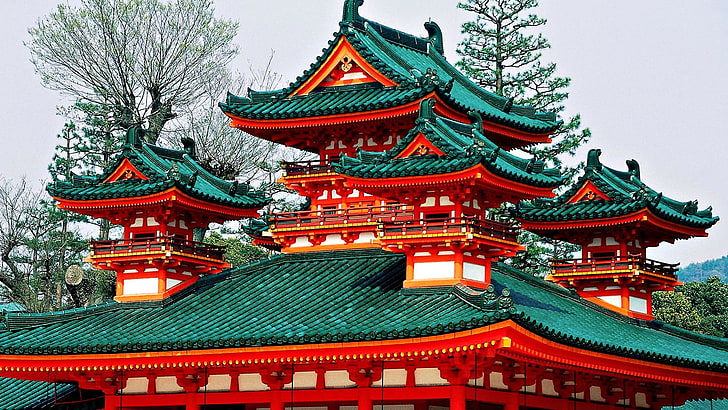 здание, Япония, крыши, архитектура, Храм Хэйан, HD обои