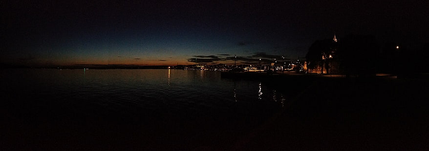 czarno-szary telewizor z płaskim ekranem, Oslo, zachód słońca, noc, pejzaż miejski, Tapety HD HD wallpaper