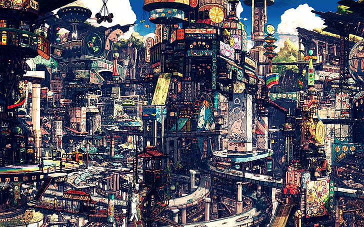 kota, Cityscape, seni digital, Imperial Boy, Jepang, Wallpaper HD