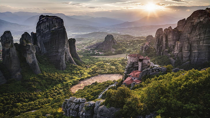 krajobraz, Grecja, klasztor, Meteory, Tapety HD