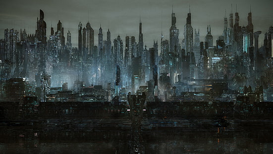 Ciudad cibernética, ciudad oscura, futurista, Fondo de pantalla HD HD wallpaper