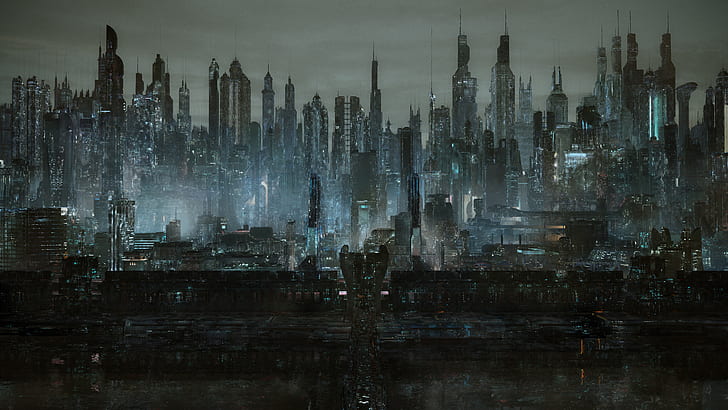 مدينة مظلمة ، مستقبلية ، مدينة إلكترونية، خلفية HD