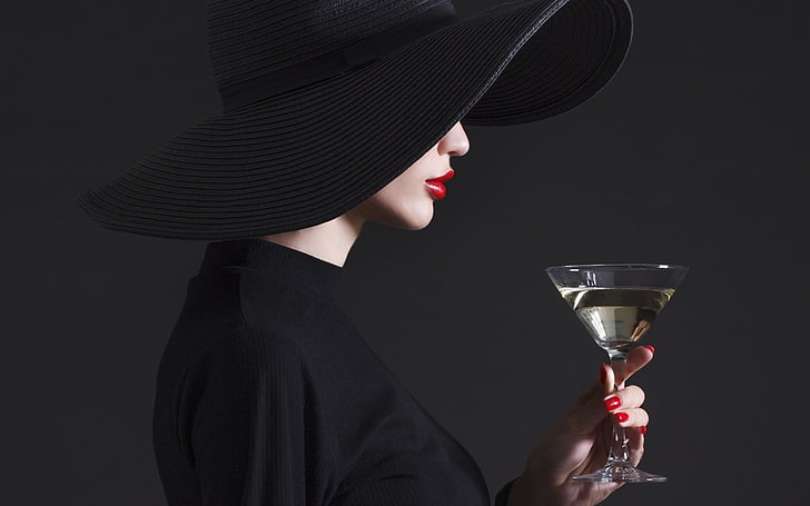 drink, women, model, face, hat, millinery, HD wallpaper