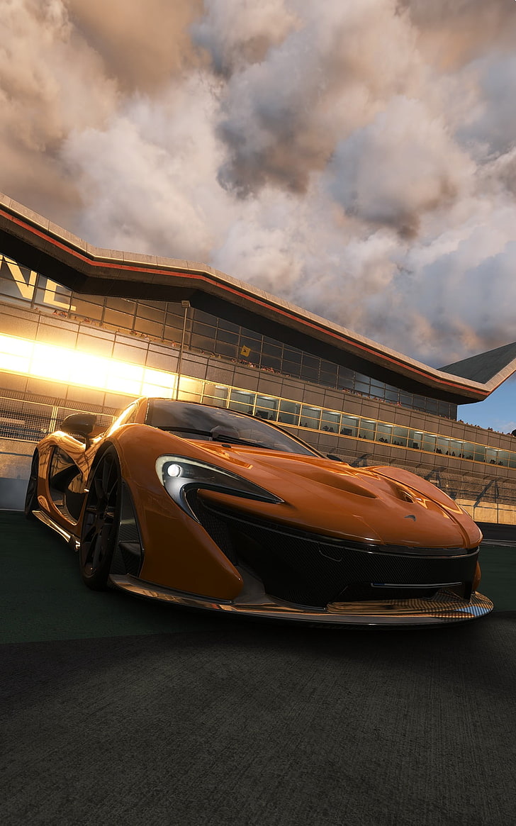 auto sportiva marrone, Project cars, videogiochi, McLaren, McLaren P1, Sfondo HD, sfondo telefono