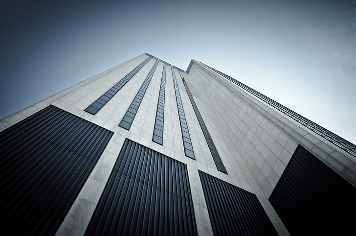 tirai jendela putih dan hitam, gedung pencakar langit, Wallpaper HD