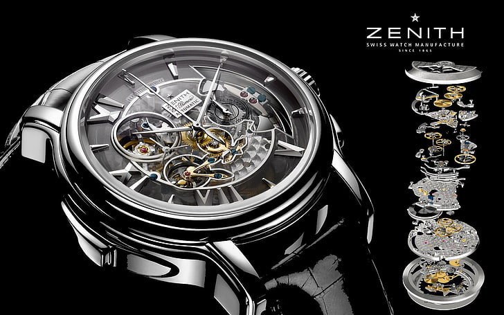 okrągły zegarek szkieletowy, mechanizm, zegarek, Zenith, Tapety HD