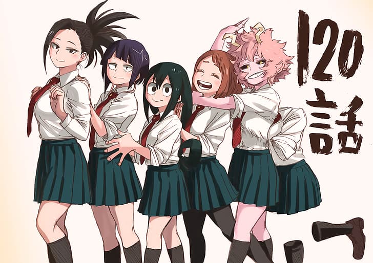 Boku no Hero Academia, Jirō Kyōka, Momo Yaoyorozu, Uraraka Ochako, Tsuyu Asui, Ashido Mina, Hagakure Tōru, HD-Hintergrundbild