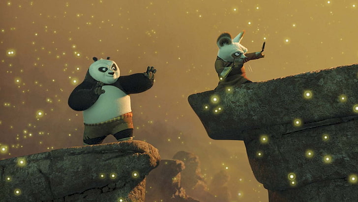 dos figuras de cerámica en blanco y negro, Kung Fu Panda, Fondo de pantalla HD