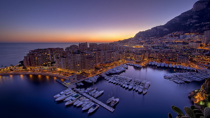 wieżowce, pejzaż miejski, budynek, statek, porty, Monako, Tapety HD