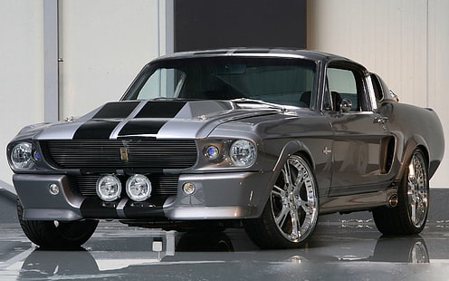 серый Ford Mustang купе, серебристый, Shelby GT500, Ford Mustang, мускул кар, Элеонора, HD обои HD wallpaper