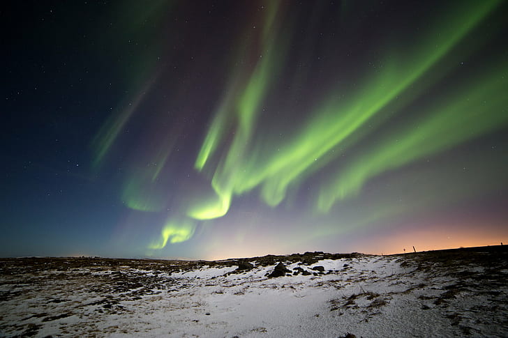 fotografi langit, islandia, islandia, Lampu Utara, Islandia, langit, fotografi malam, lampu hijau, bintang, alam, aurora Polaris, aurora Borealis, bintang - Ruang, malam, lanskap, arktik, Wallpaper HD
