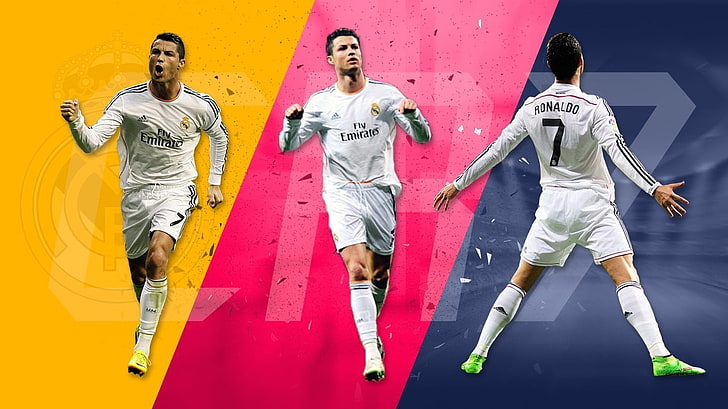 collage di tre calciatori, calcio, Cristiano Ronaldo, intrattenimento, Sfondo HD