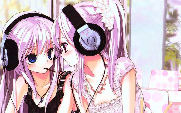anime, headphones, cutie, I love it, kawaii, HD wallpaper