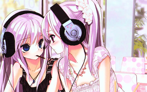 anime, headphones, cutie, I love it, kawaii, HD wallpaper HD wallpaper