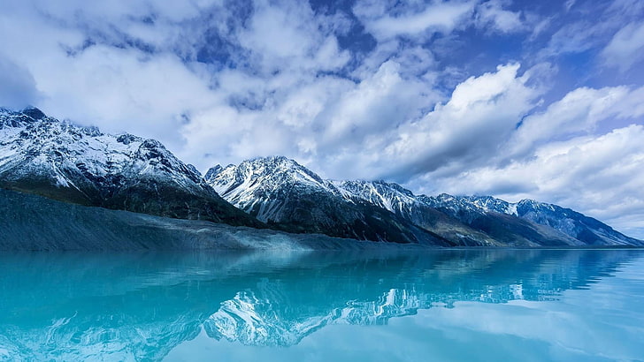 Nya Zeeland, sjö, himmel, glacial sjö, bergskock, berg, bergskedja, bergslandskap, glacial landform, glaciär, reflektion, fjord, moln, HD tapet
