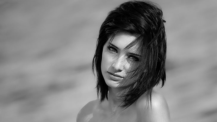 графична портретна снимка в сива скала, Сюзън Кофи, монохромен, лице, модел, жени, HD тапет