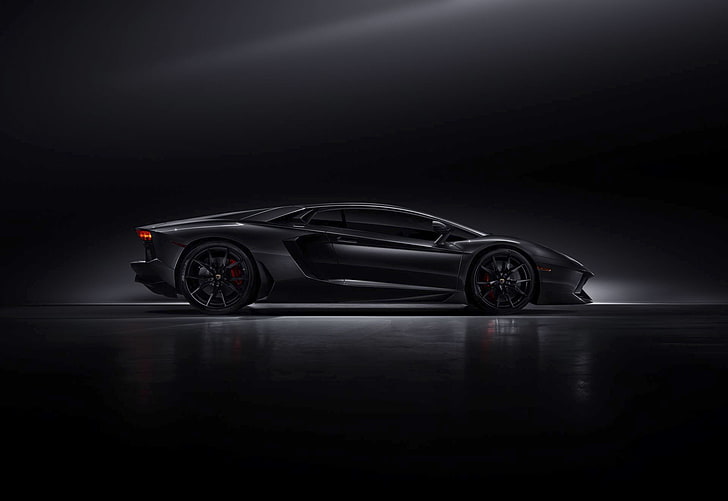 black Lamborghini Aventador, Lamborghini, Dark, Black, Side, LP700-4, Aventador, Supercar, Work, HD wallpaper