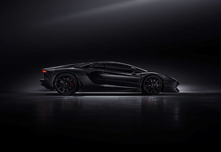 Lamborghini nero Aventador, Lamborghini, scuro, nero, laterale, LP700-4, Aventador, Supercar, lavoro, Sfondo HD HD wallpaper
