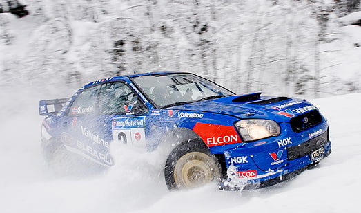 син Subaru Impreza WRX седан, зима, авто, син, Subaru, Impreza, сняг, спорт, машина, състезание, wrx, ​​WRC, рали, HD тапет HD wallpaper