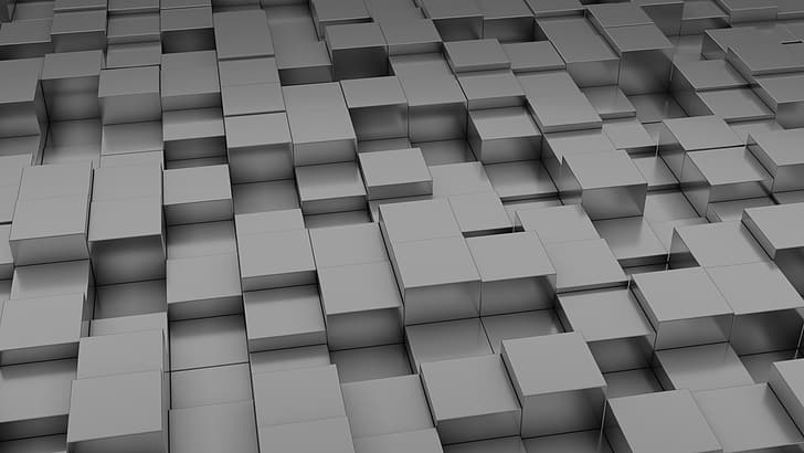 3D, abstract, 3D Abstract, Blender, simple, monochrome, shiny, cube, procedural generation, Python (programming), HD wallpaper