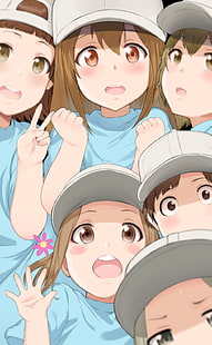 Hews, Hataraku Saibou, anime meninas, loli, chapéu, células, HD papel de parede HD wallpaper
