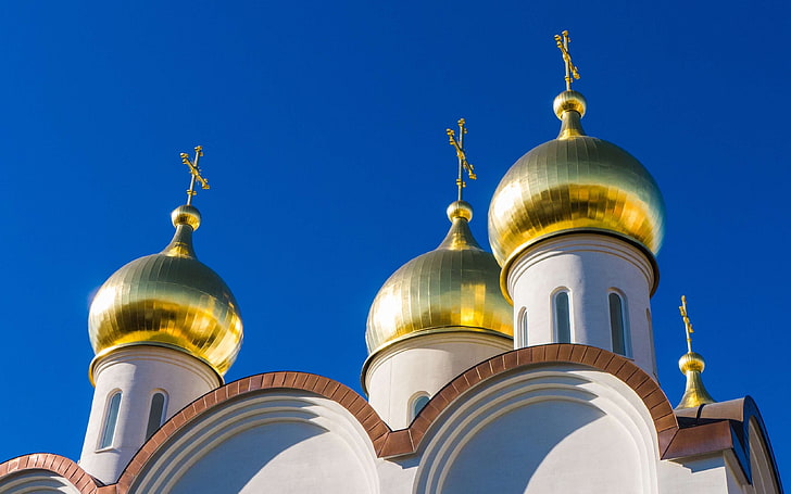 建築、大聖堂、キリスト教、教会、都市、晴天、ドーム、金、遺産、モスクワ、正教会、教区、宗教、ロシア、空、聖バジル大聖堂、 HDデスクトップの壁紙