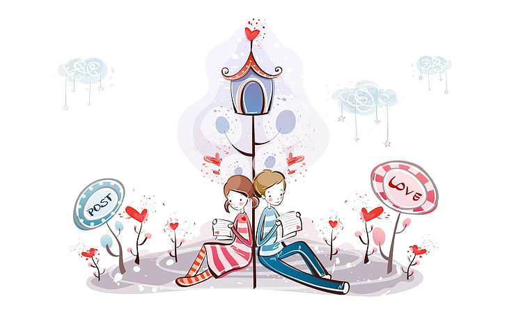 Reading Love Letter, boy and girl sitting beside birdhouse clip art, Holidays, Valentine's Day, Love, Letter, Reading, valentine's day illustration, love letter, reading love letter, HD wallpaper
