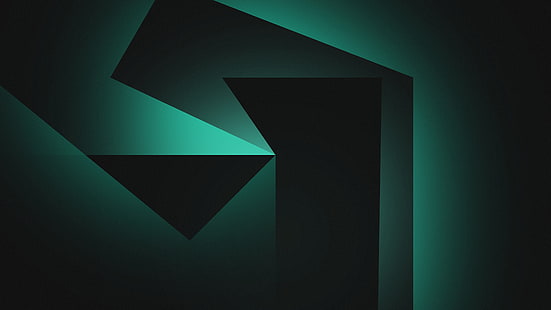 Geometric, Shapes, Dark background, Black, Green, Gradient, HD, 4K, HD wallpaper HD wallpaper