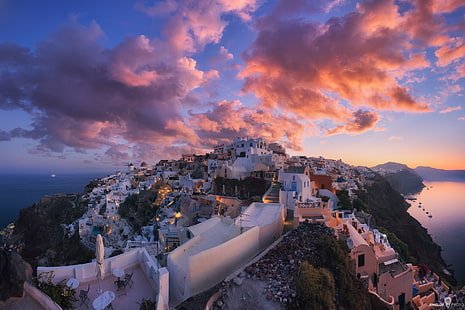 サントリーニ島、ギリシャ、空、雲、サントリーニ島、ギリシャ、 HDデスクトップの壁紙 HD wallpaper