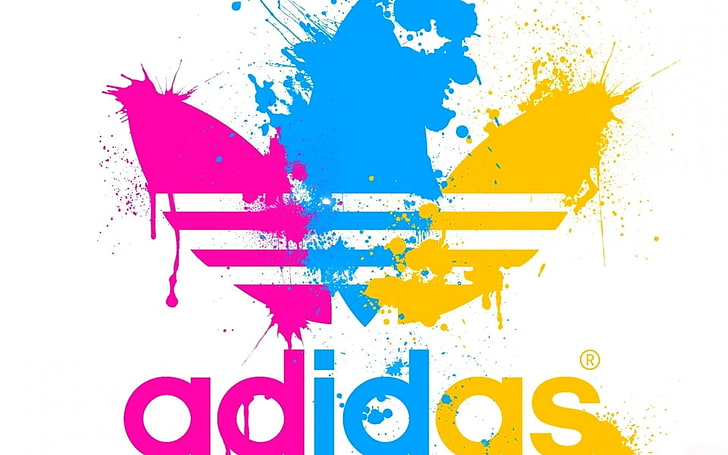 Logo Adidas, Adidas, schizzi di vernice, CMYK, Sfondo HD