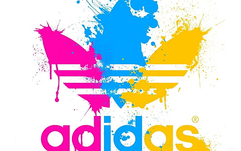 Лого на Adidas, Adidas, пръскане на боя, CMYK, HD тапет HD wallpaper