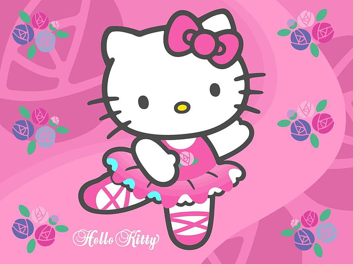 балетен лък Hello Kitty Аниме Hello Kitty HD Art, сладък, Цветя, PINK, Hello Kitty, лък, балет, HD тапет