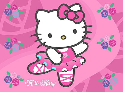 arco di balletto Hello Kitty Anime Hello Kitty HD Arte, carino, Fiori, ROSA, Hello Kitty, arco, balletto, Sfondo HD HD wallpaper