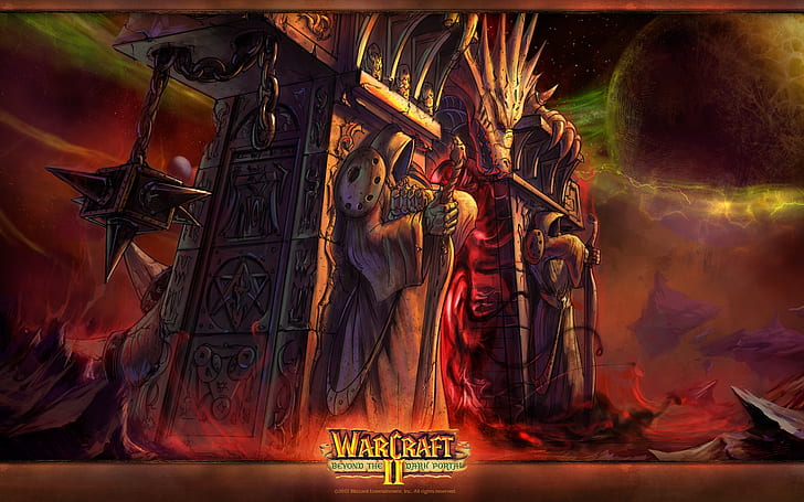 darkness, dragon, characters, mouth, chain, statues, guards, damn place, black magic, welcome to Hell, Beyond the Dark Portal, Warcraft 2, HD wallpaper