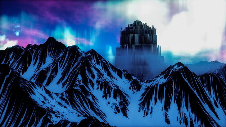 arte da fantasia, paisagem da fantasia, montanha, fortaleza, fortificação, HD papel de parede