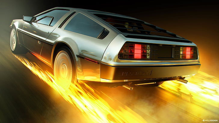 gray muscle car digital wallpaper, DeLorean time machine, DeLorean DMC-12, Back to the Future, CGI, 4K, HD wallpaper