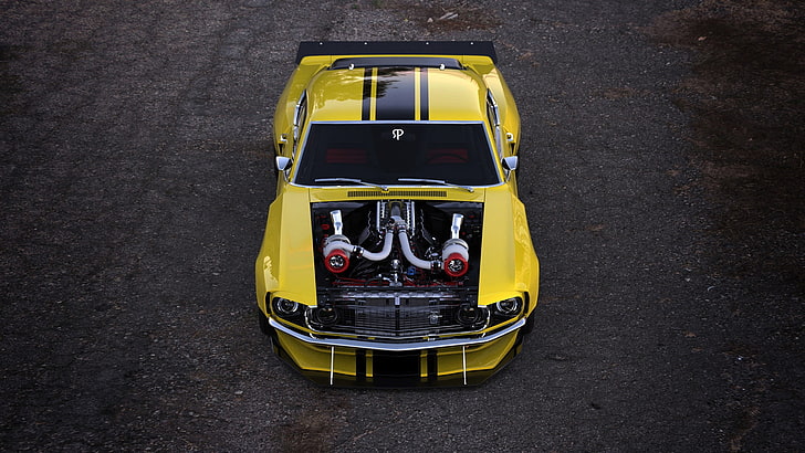 voitures jaunes, voiture, véhicule, Rostislav Prokop, Ford, Ford Mustang, twin-turbo, Fond d'écran HD