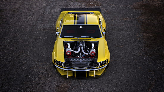 yellow cars, car, vehicle, Rostislav Prokop, Ford, Ford Mustang, twin-turbo, HD wallpaper HD wallpaper
