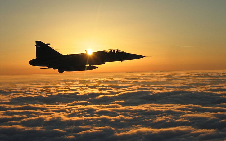 schwarzes Kampfflugzeug, Jet Fighters, Saab JAS 39 Gripen, HD-Hintergrundbild