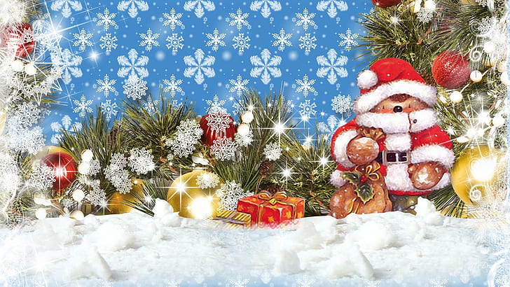 Visit From Santa Ii, обои Санта-Клауса, персона Firefox, украшения, подарки, снежинки, рождество, мороз, елка, милый, Feliz Navidad, каприз, HD обои