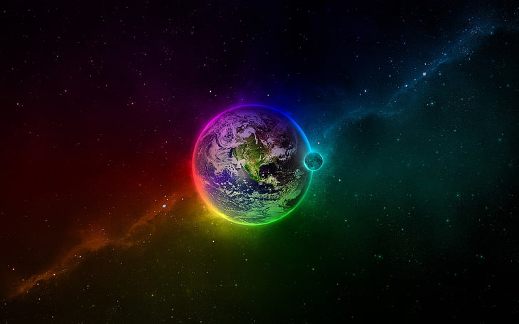outer space stars planets earth rainbows 2560x1600  Space Planets HD Art , stars, outer space, HD wallpaper