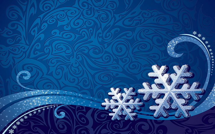 blue snowflakes wallpaper, winter, snowflakes, blue, background, patterns, HD wallpaper