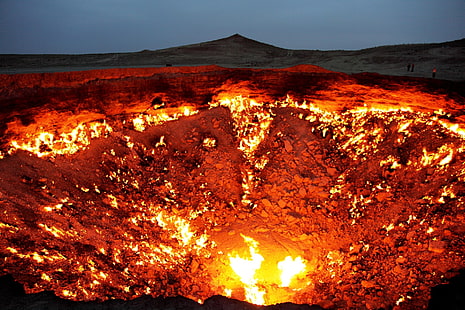 naturaleza, paisaje, puerta al infierno, Turkmenistán, fuego, Fondo de pantalla HD HD wallpaper